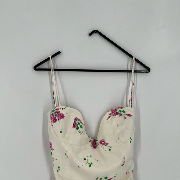 Zara Satin Floral Bustier Front Slit Strappy Midi Dress - Picture 2 of 12